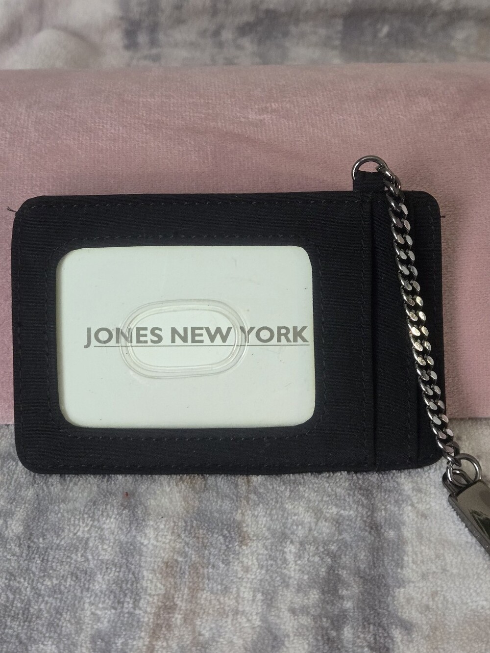 Jones New York Black ID Card Holder with Chain